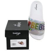 Wholesale - BEBE GIRLS WHT MULTI POOL SLIDE SANDALS ASST SIZE, UPC: 194587592628